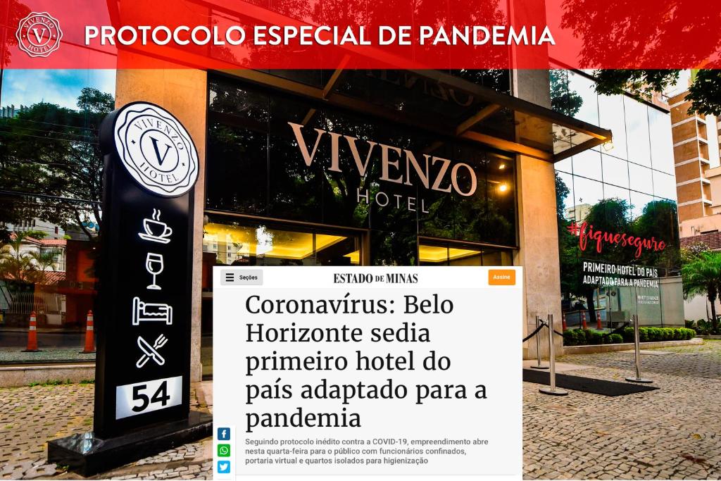 贝洛奥里藏特Hotel Vivenzo Savassi Belo Horizonte的大楼前的酒店标志
