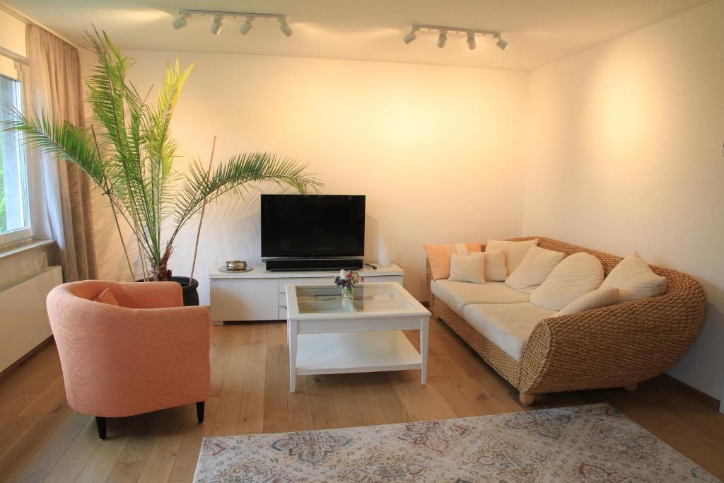 汉诺威Comfort Lodging Stueckenfeld的带沙发和电视的客厅