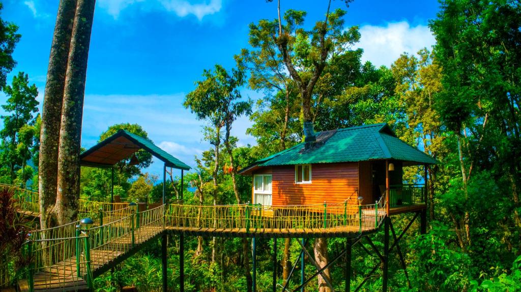 蒙纳Sitaram Mountain Retreat的森林中的一个树屋