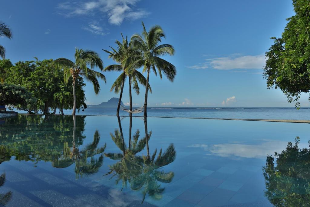 弗利康弗拉克马拉迪瓦别墅度假酒店及Spa的棕榈树和海洋的海水游泳池