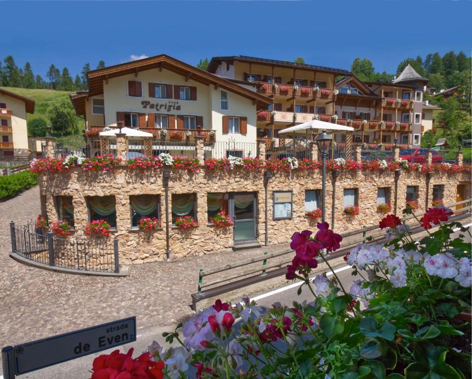 莫埃纳Hotel Patrizia Dolomites Glamour的一座建筑前有鲜花的酒店