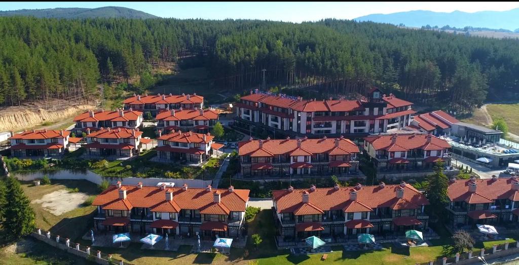 班斯科Ruskovets Thermal SPA & Ski Resort的享有红色屋顶房屋的空中景致