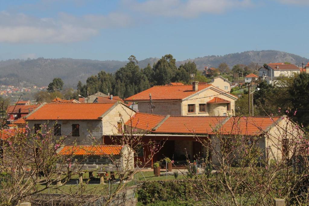 希奥Casa Rural A Bouciña的山丘上一群拥有橙色屋顶的房屋