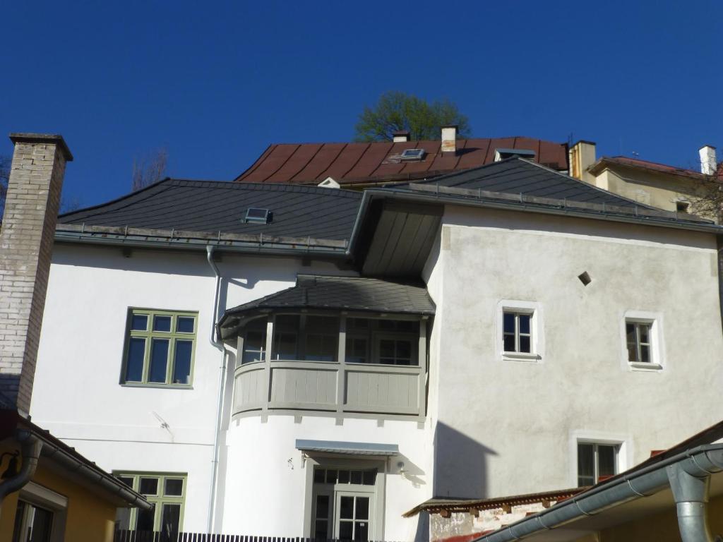 班斯卡 - 什佳夫尼察Vila Dorothea的黑色屋顶的白色房子