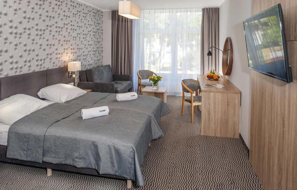 德兹维济诺Akces Medical Fit & Spa的配有一张床和一把椅子的酒店客房