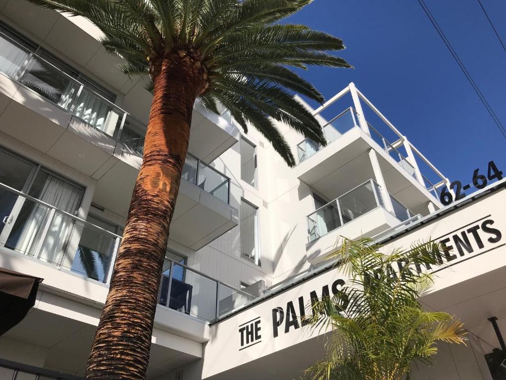 阿德莱德The Palms Apartments的一座建筑前的棕榈树