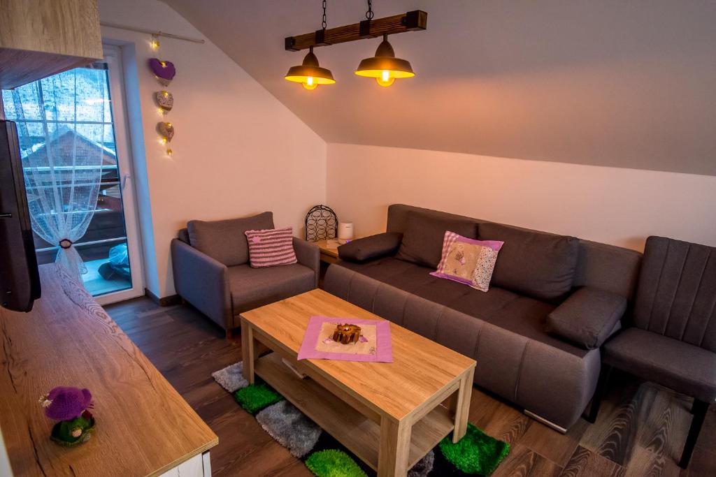 特尔乔夫Apartmán Levander的客厅配有沙发和桌子