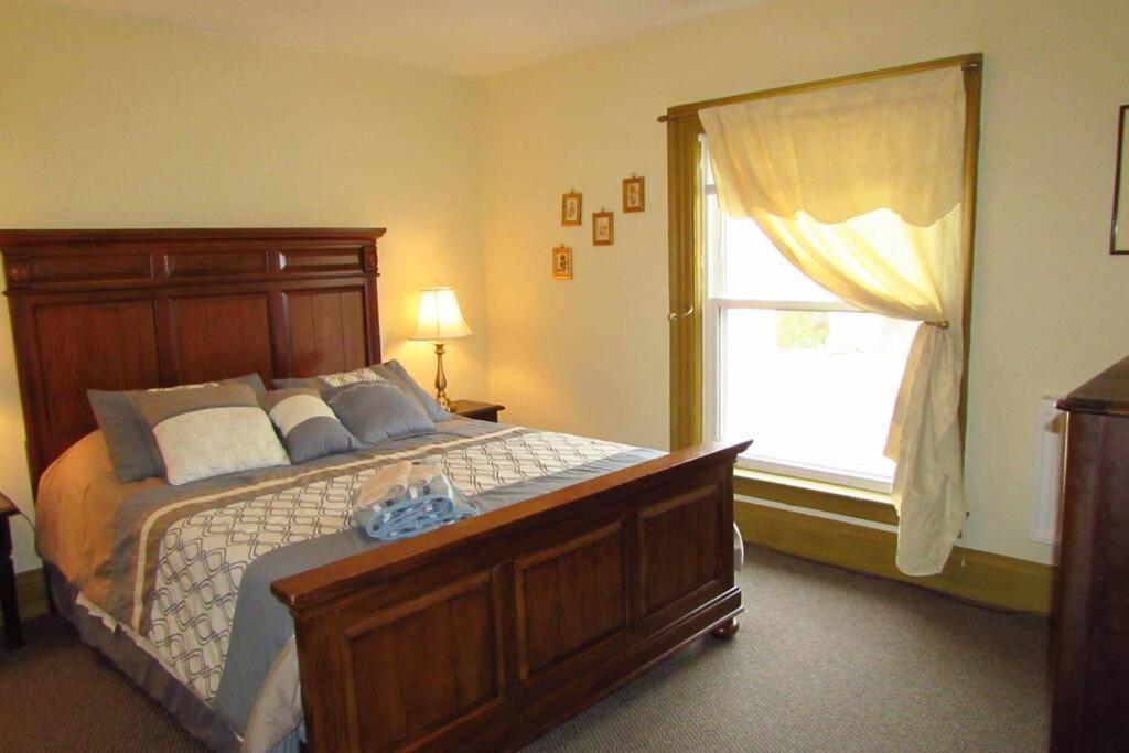 尼亚加拉瀑布Great Gorge Guesthouse - Walk to the Falls, the Casino and all Downtown Restaurants - Across from the Aquarium的带一张大床和一扇窗户的卧室
