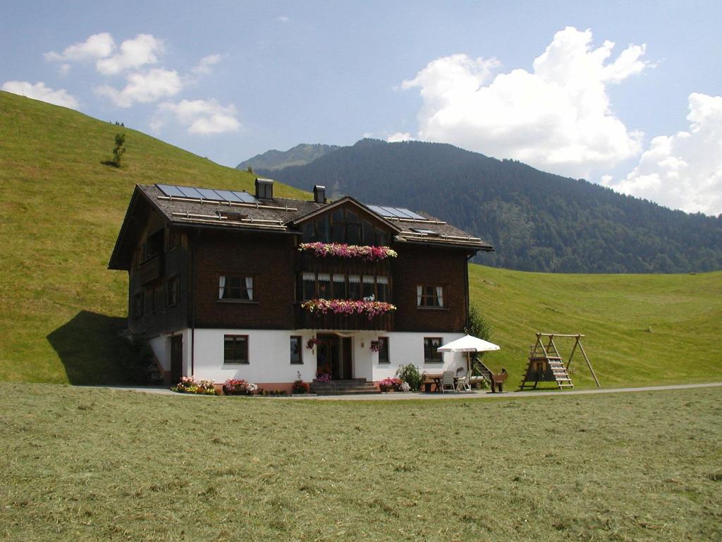 施科佩尔瑙Appartments Haus Monika的田野上山丘上的房屋