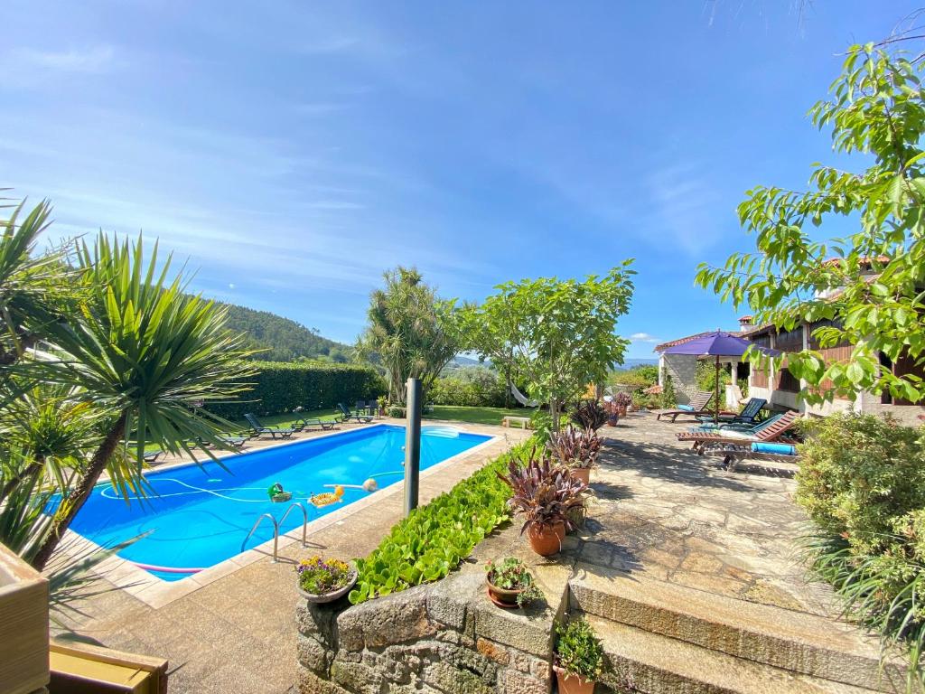 PenedoCasa do Outeirinho- Turismo Rural的一个带游泳池和棕榈树的度假村