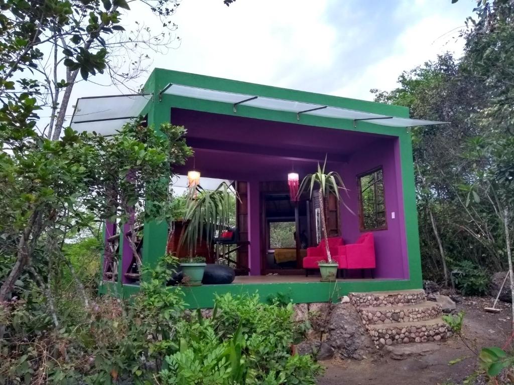 伦索伊斯Jamiro House ,casa mirante, autossustentavel的绿色紫色外墙度假屋