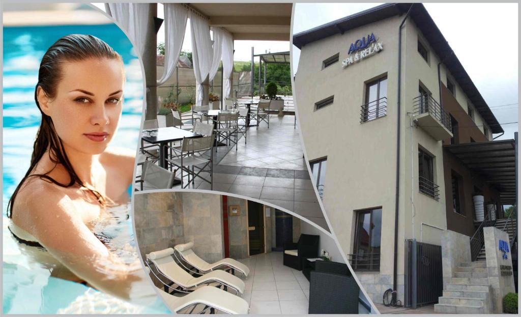 百乐费利克斯Hotel Aqua Thermal Spa的住在酒店旁边的游泳池里的女人