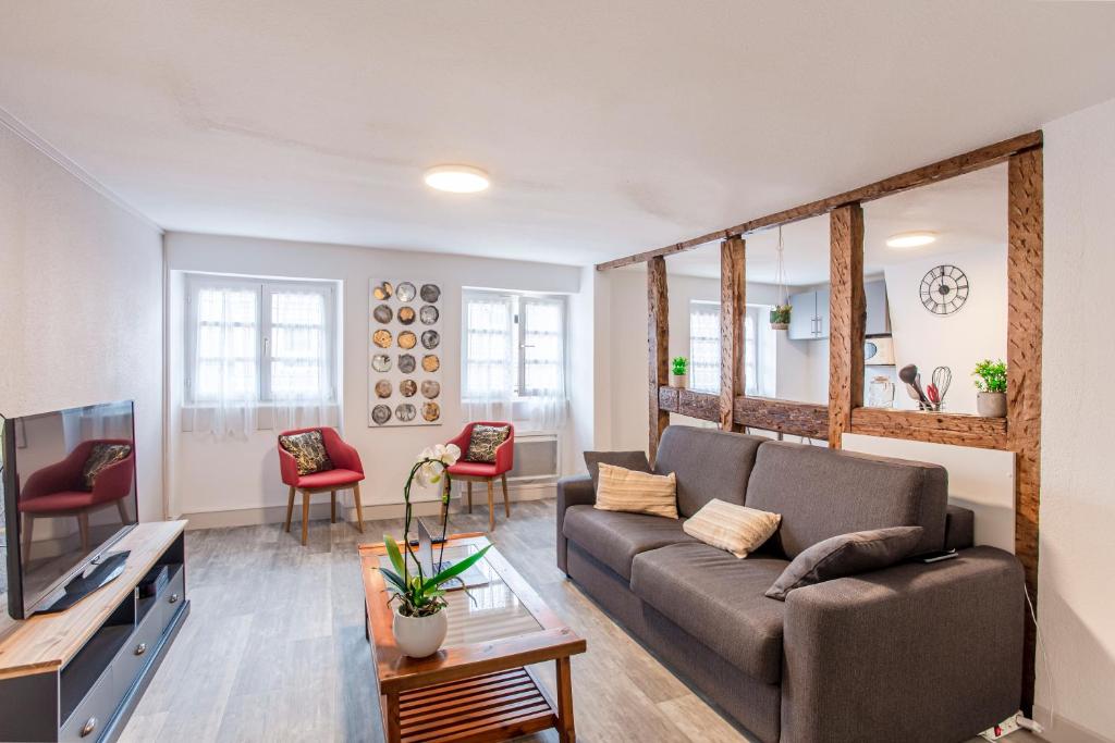 科尔马#CMI - CENTRE HISTORIQUE - Wifi - Tout confort的带沙发和电视的客厅