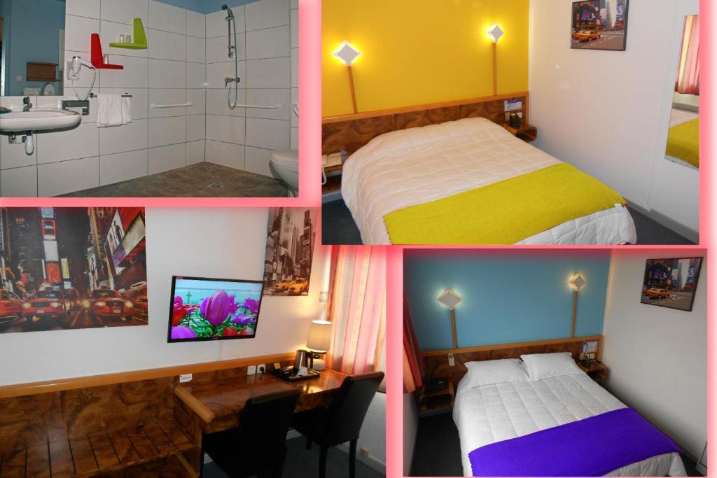 维耶尔宗艾尔驰酒店的一张酒店房间四张照片的拼贴图