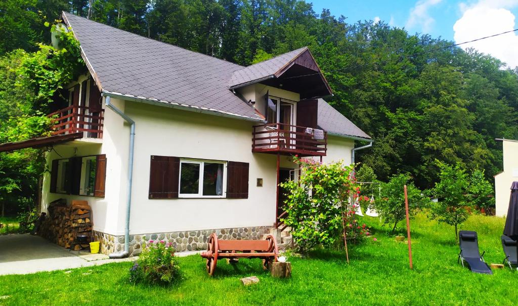 克尔茨什瓦拉乡Complex Adela Transfăgărășan的黑色屋顶的白色房子