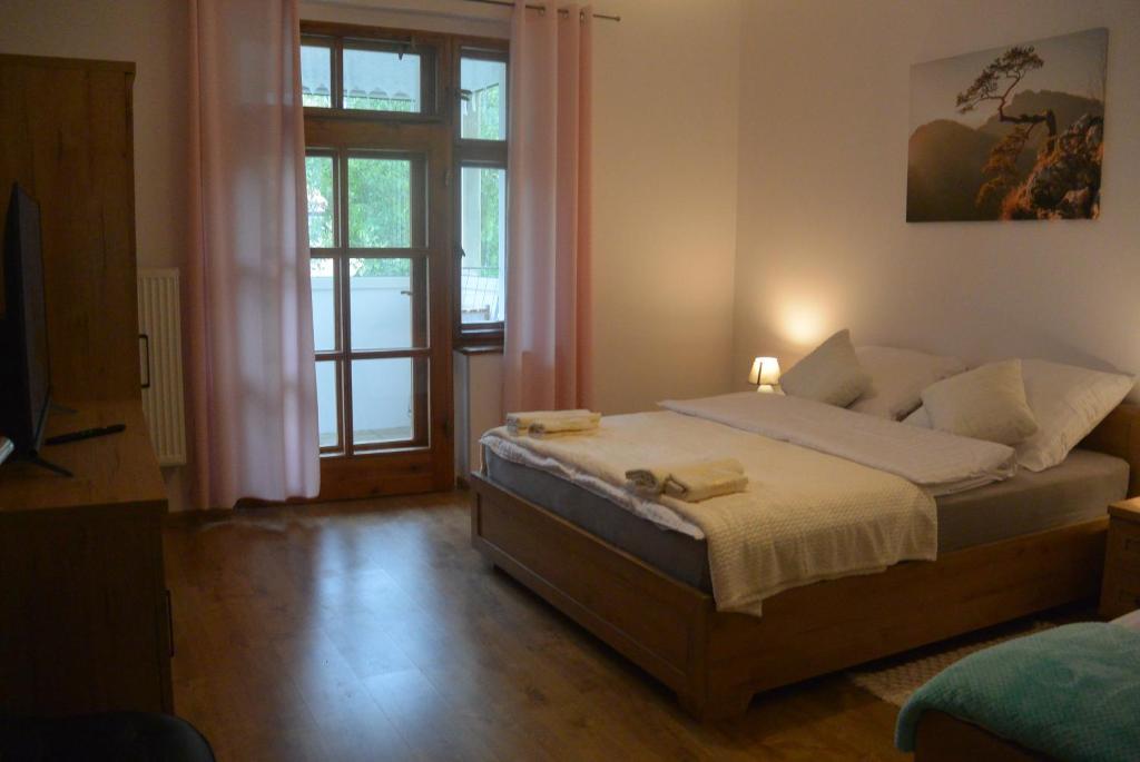 波兰尼卡-兹德鲁伊SONIA的一间卧室设有一张床和一个大窗户