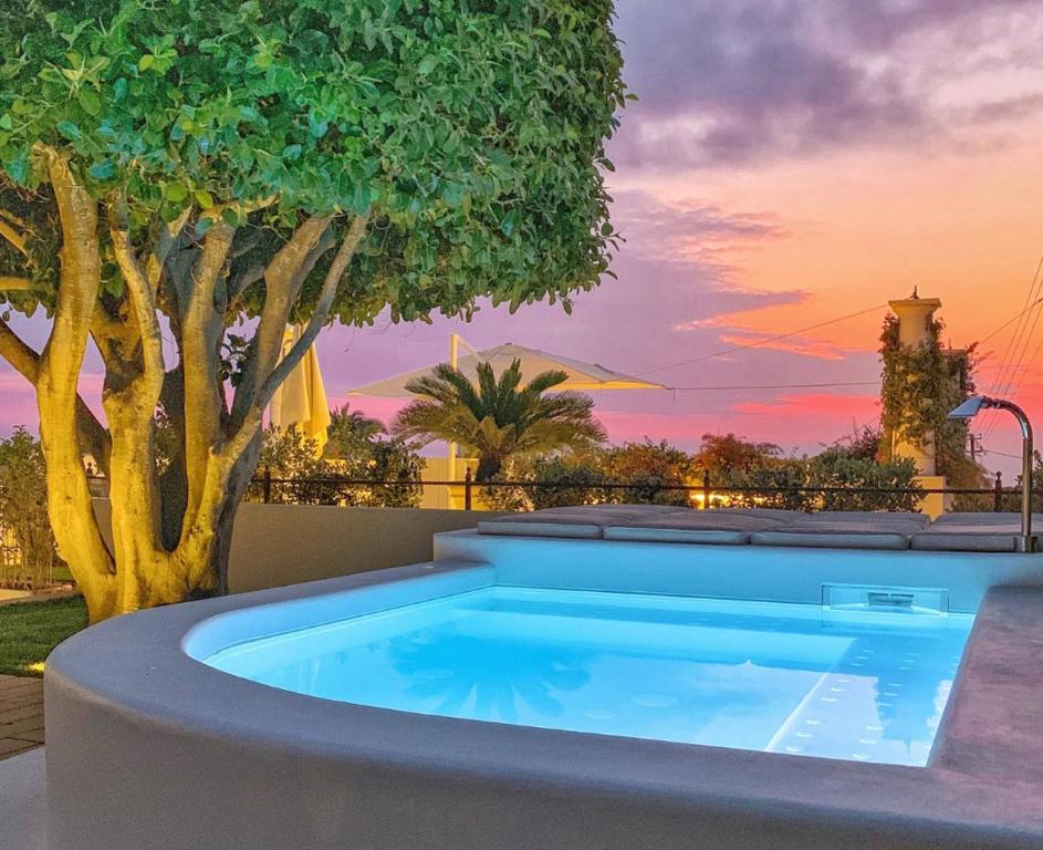 阿纳卡普里La Giuliva Charming Rooms的后院的游泳池,有树