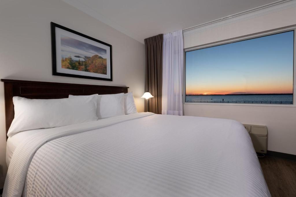 里穆斯基里莫斯基酒店的一间卧室设有一张大床和一个大窗户