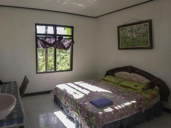 GitgitBukit Kembar Ecotourism的一间卧室配有床、水槽和窗户