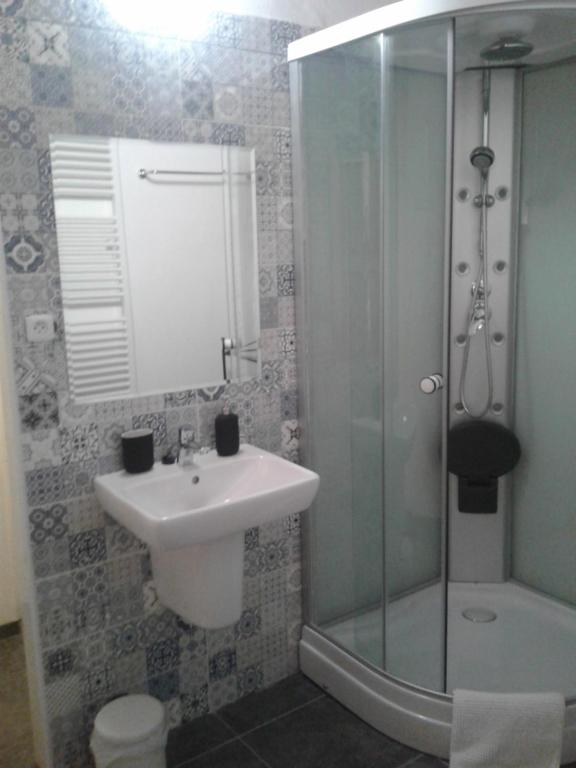 米库洛夫Penzion Muškát的一间带水槽和淋浴的浴室