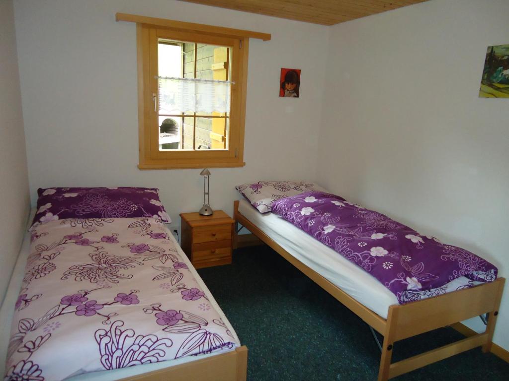 Eriz埃里卡小屋公寓的一间卧室设有两张床和窗户。