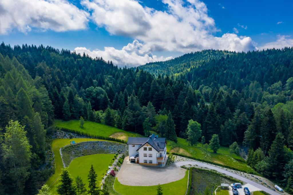 克雷尼察Willa Montis的山丘上房屋的空中景致