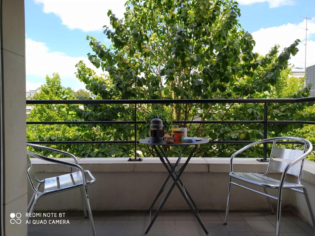 巴黎Le Jourdain的树上阳台的桌椅