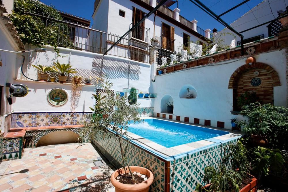 格拉纳达Oripando Hostel的一座带游泳池的庭院