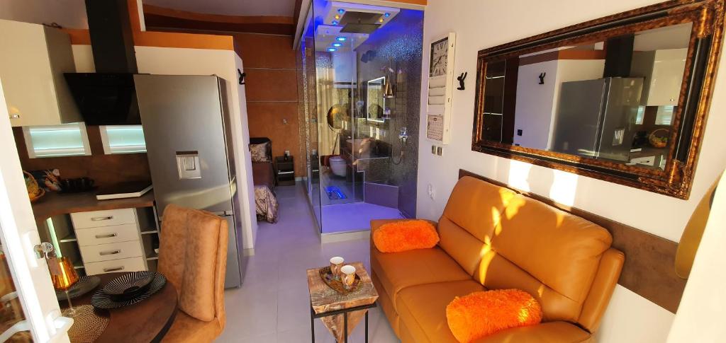 扎达尔Yela的带沙发和淋浴的客厅