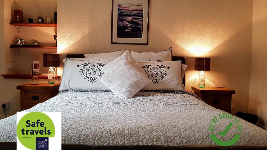 因弗内斯Doric House的一间卧室配有带枕头的床