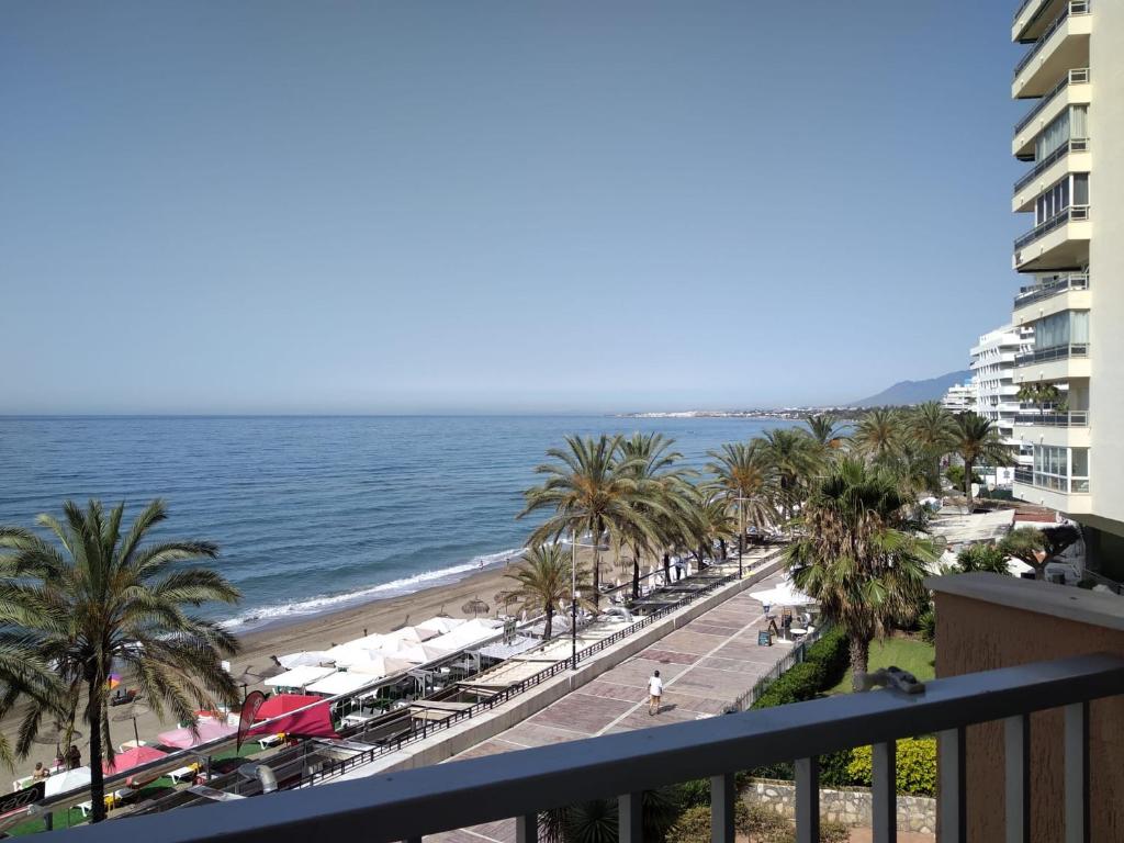 马贝拉Playa Marbella的以及享有海滩景致的阳台。