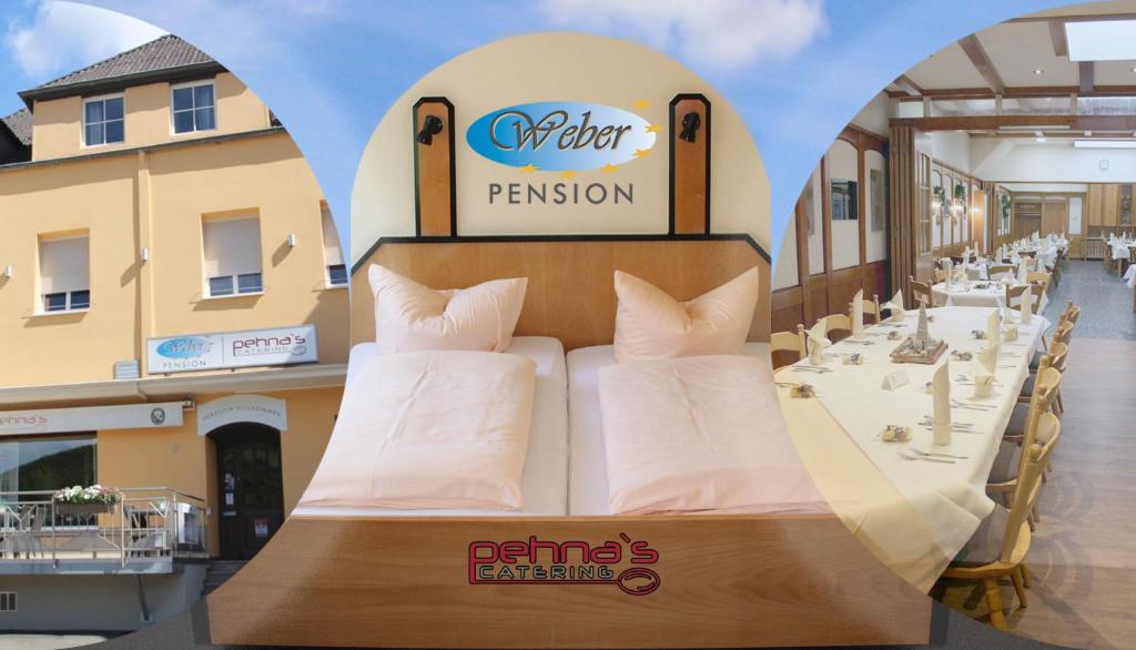 WellenPension Weber的一间设有一张桌子的床的房间