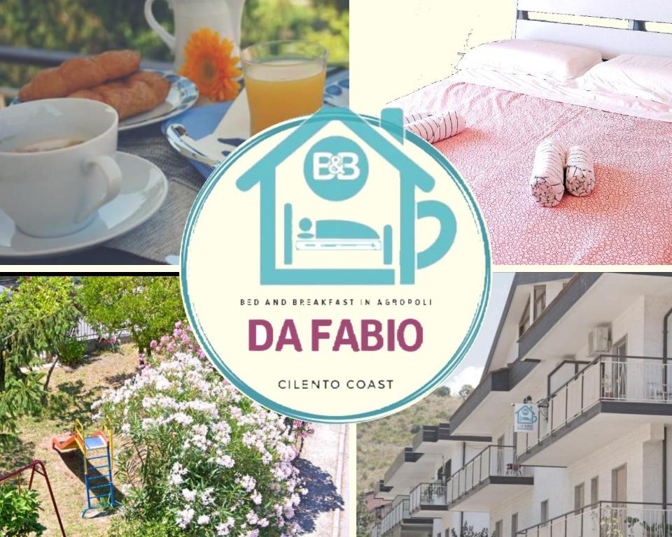 阿格罗波利Da Fabio Bed and Breakfast的照片拼在一起,搭配一杯咖啡和一张带早餐的桌子