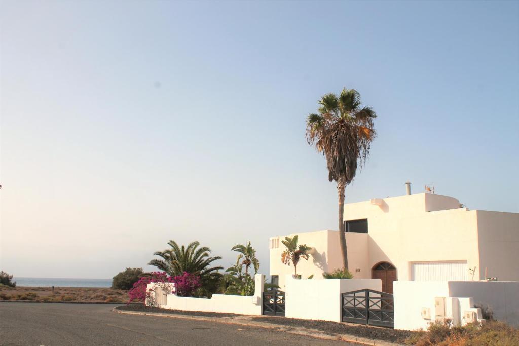 Giniginámar天堂海滩别墅的旁边一条棕榈树的房子