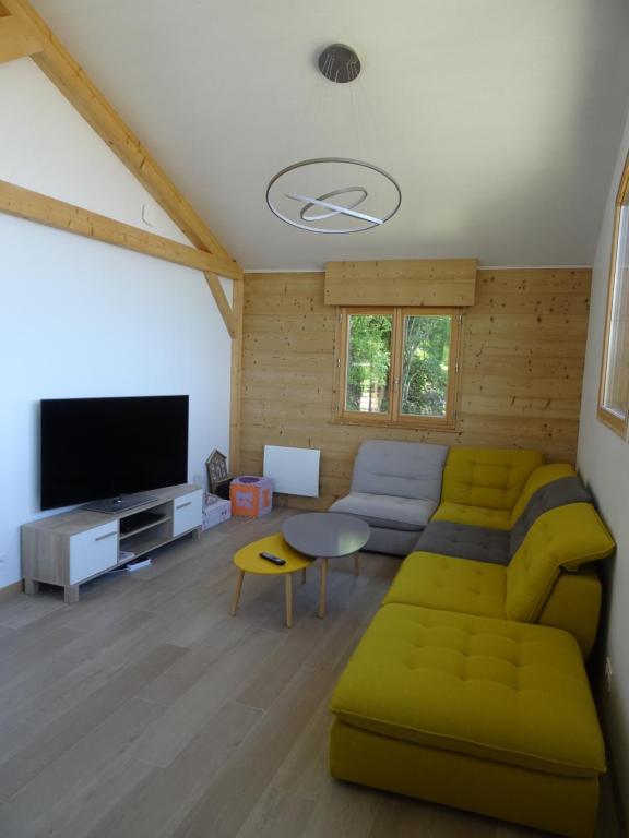 Mont-SaxonnexChalet neuf 6 personnes的带沙发和电视的客厅