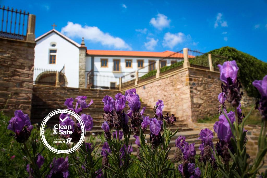 塞尔唐舒达修道院大酒店的前面有紫色花的房屋