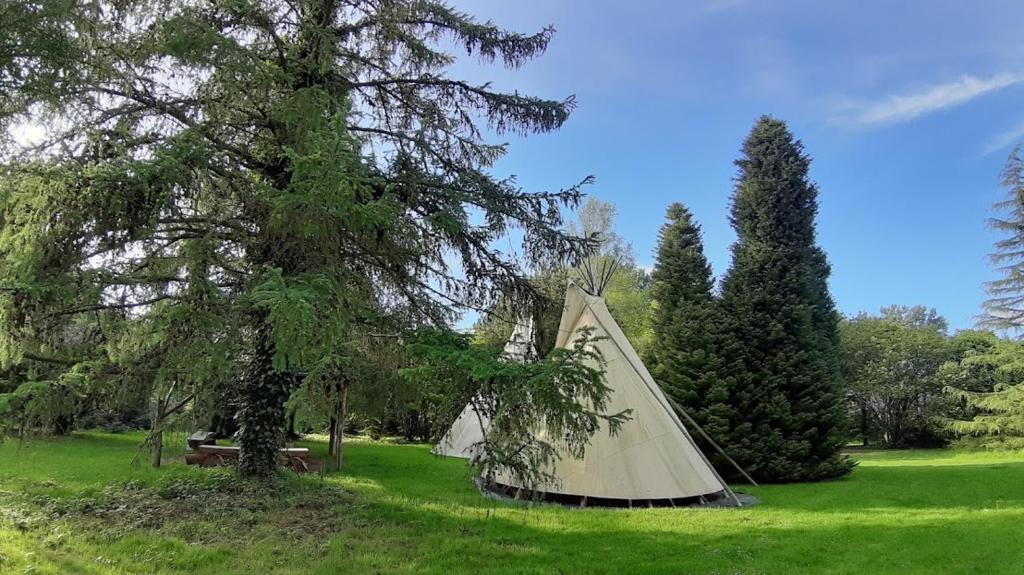 圣加蒂安代布瓦乐瓦尔提皮斯豪华帐篷的树旁田野上的帐篷