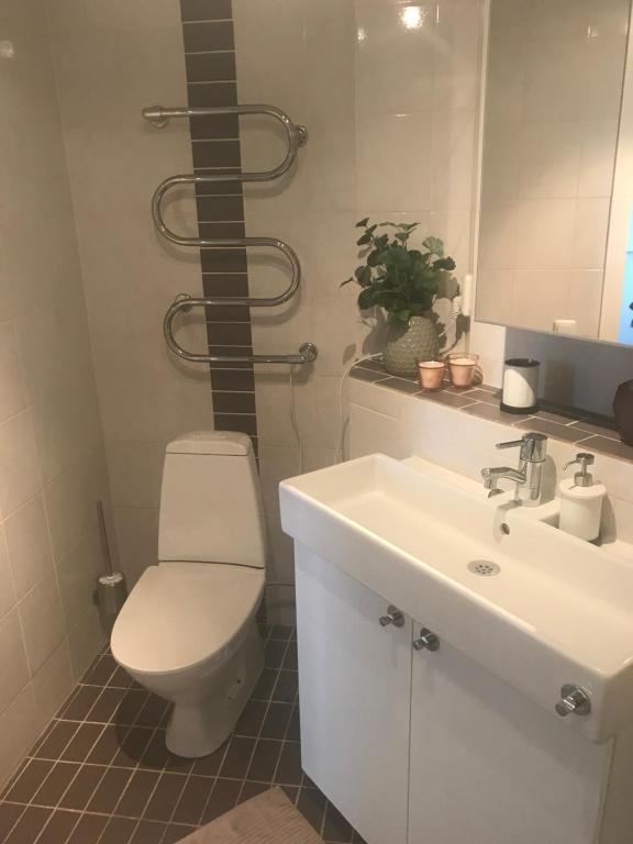 卡尔斯塔德2 rum och kök på Färjestad的浴室配有白色卫生间和盥洗盆。