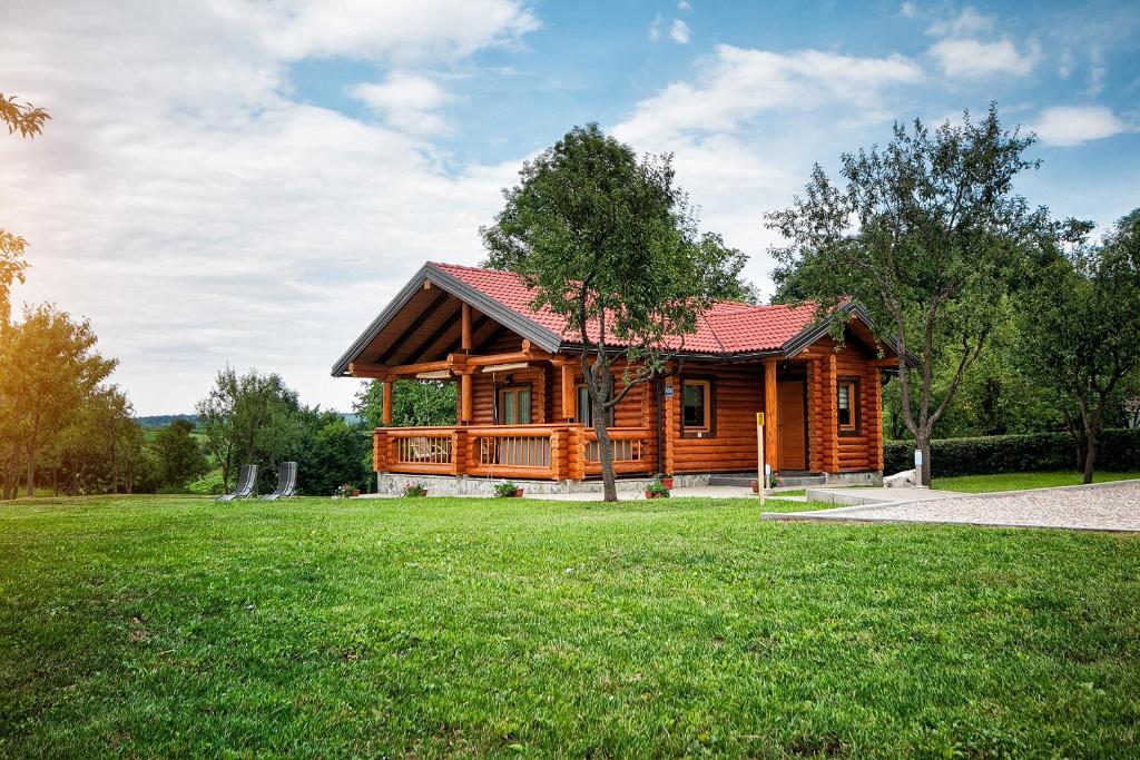 拉科维察Country Lodge Vuković的绿草丛中的小木屋