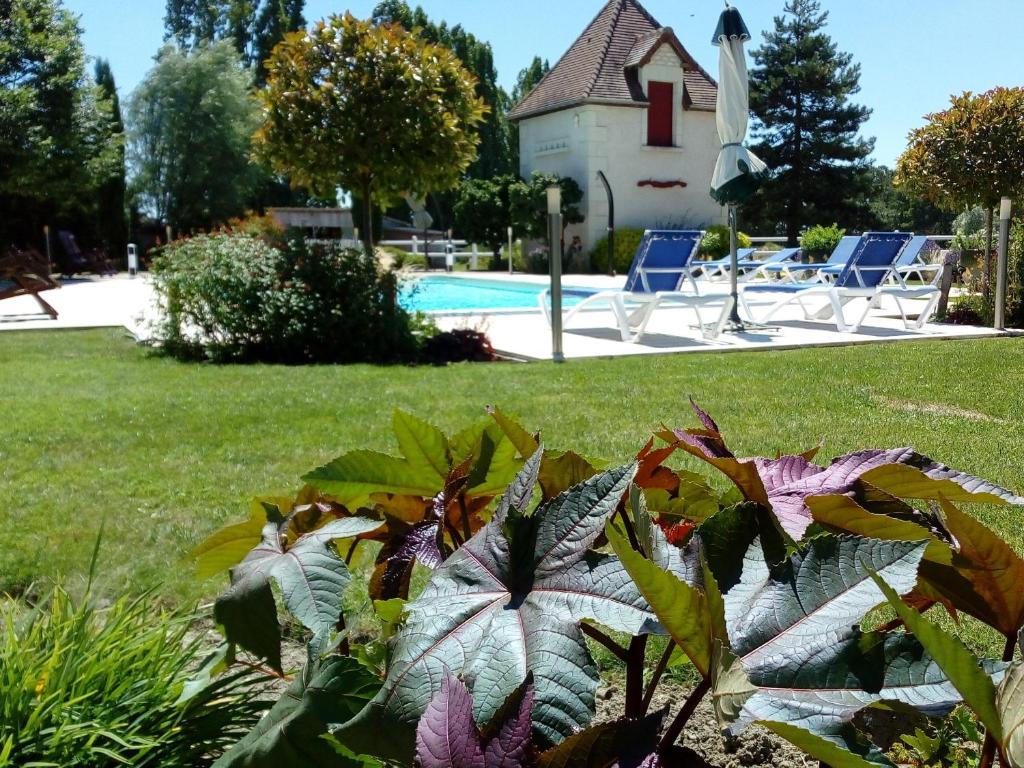 Bossée克洛斯蟠龙住宿加早餐旅馆的一个带游泳池、椅子和房子的花园