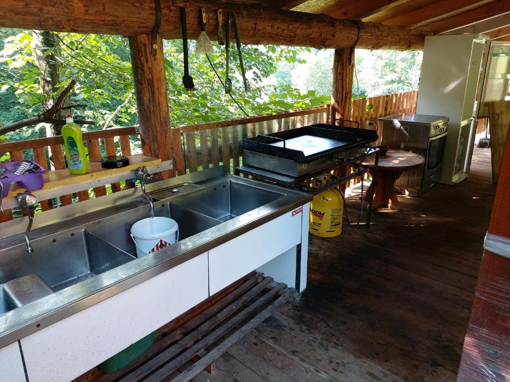 GlobokoBrunarica的厨房配有水槽和炉灶