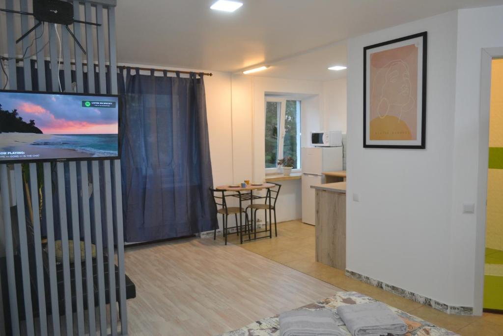 捷尔诺波尔Smart的带平面电视的客厅和厨房。