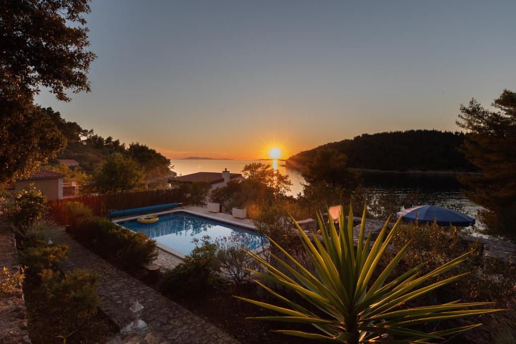 尼亚卢卡Villa Goga的一座享有日落美景的游泳池