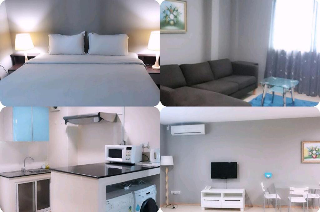 斯里巴加湾市昆普勒克吉拿27号酒店的卧室和客厅的两张照片