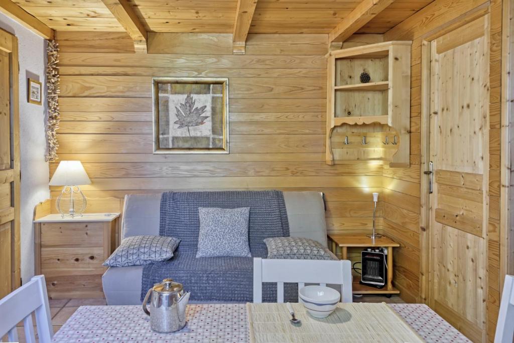 梅塔比耶Appartement privatif type chalet cosy et calme的带沙发和桌子的小客厅