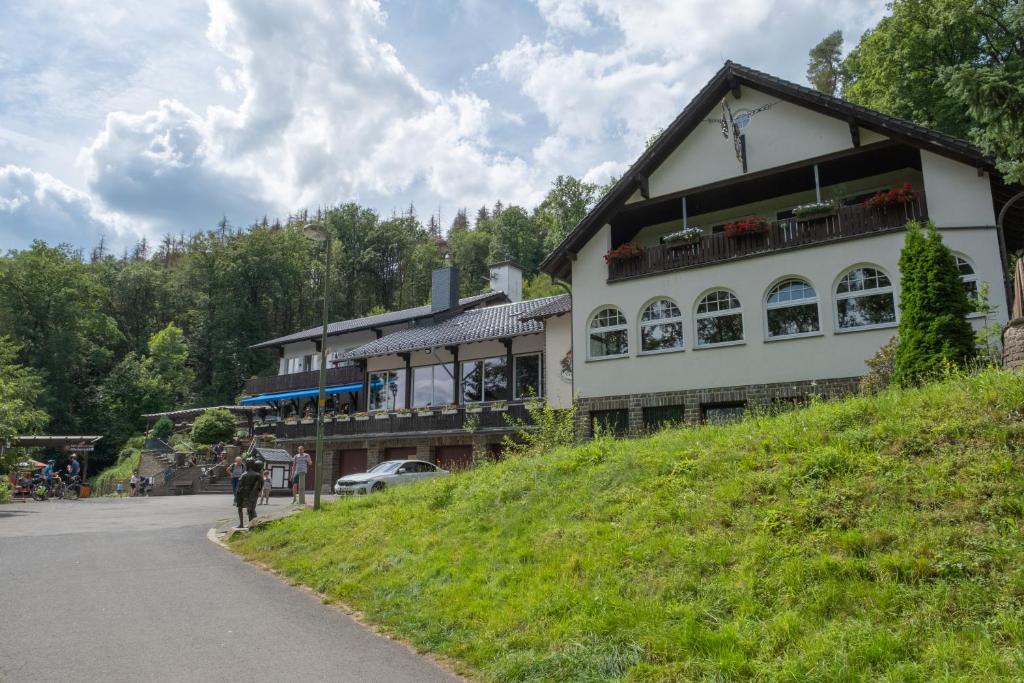 奥登塔尔Märchenwald Altenberg B&B Hotel的山边的建筑