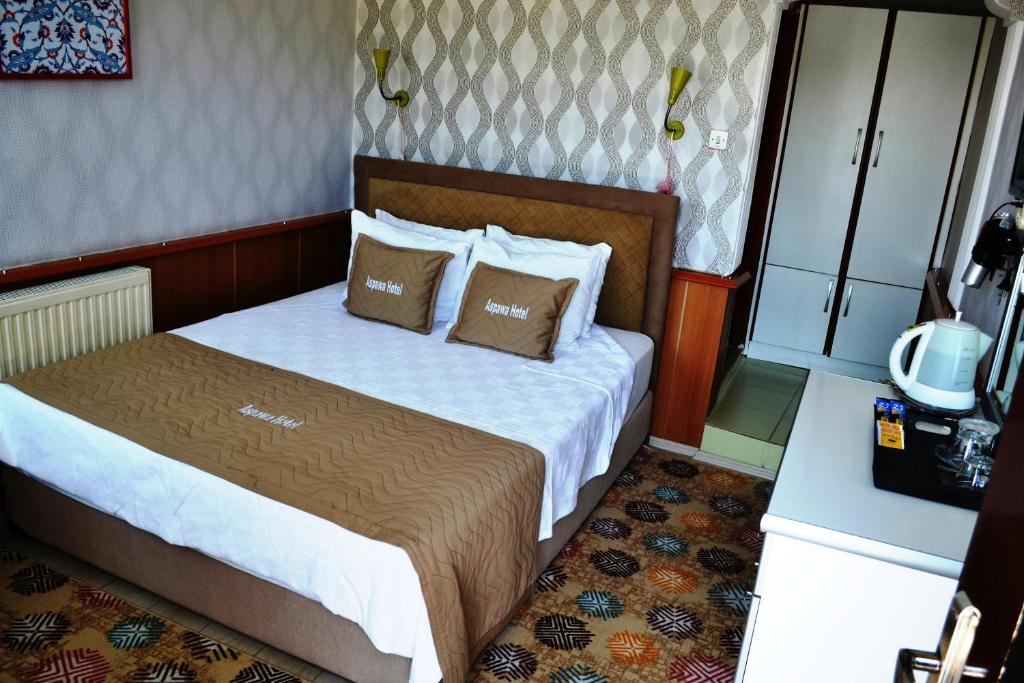 帕莫卡莱阿斯帕瓦酒店的一间卧室配有一张带两个枕头的床