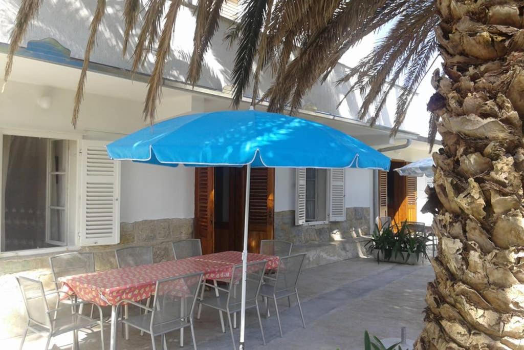 班约勒RIBARIĆ的房子前的一张带蓝伞的桌子