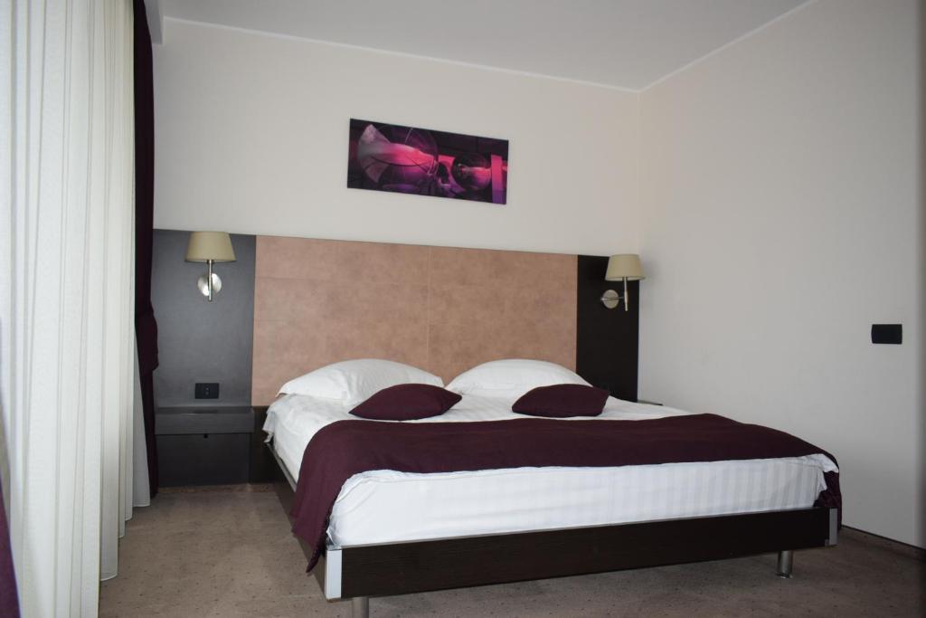 布拉索夫雷格尔酒店的卧室配有一张带白色床单和枕头的大床。