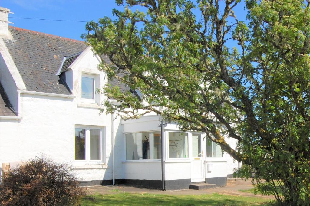 SkeabostDonmar Cottage的前面有一棵树的白色房子